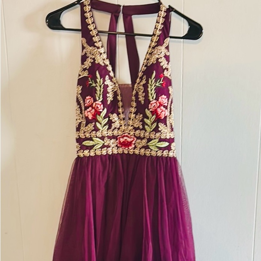 Embroidered Floral Burgundy Dress